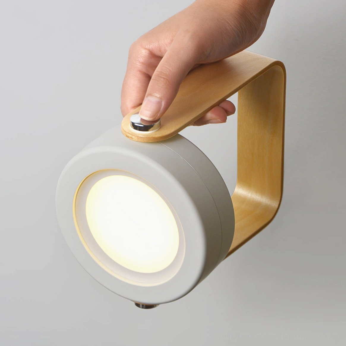 Natural wood and white lantern lamp showing honeycomb lattice design, integrated LED warm illumination