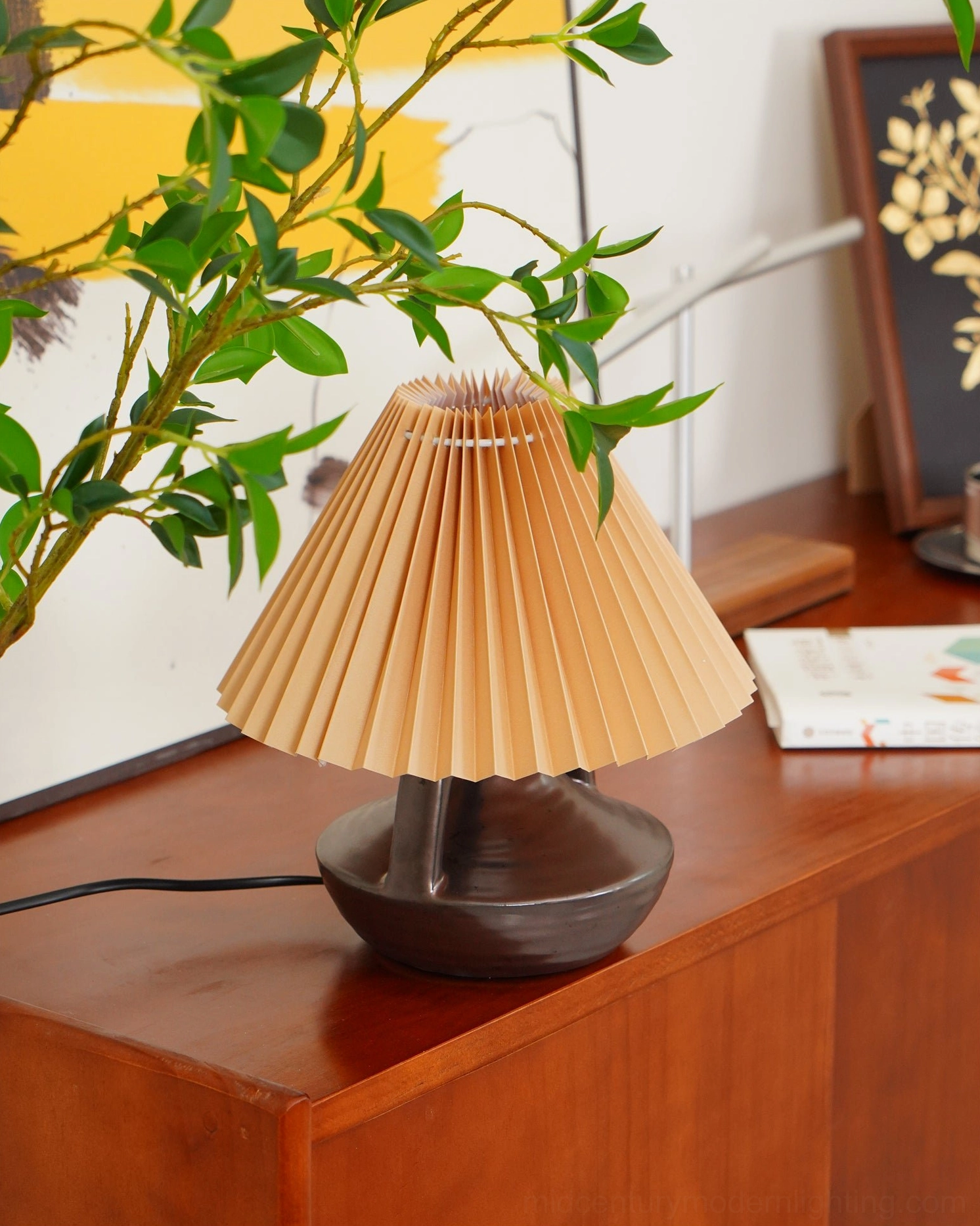 Navia mid-century modern pleated table lamp khaki and rust color options