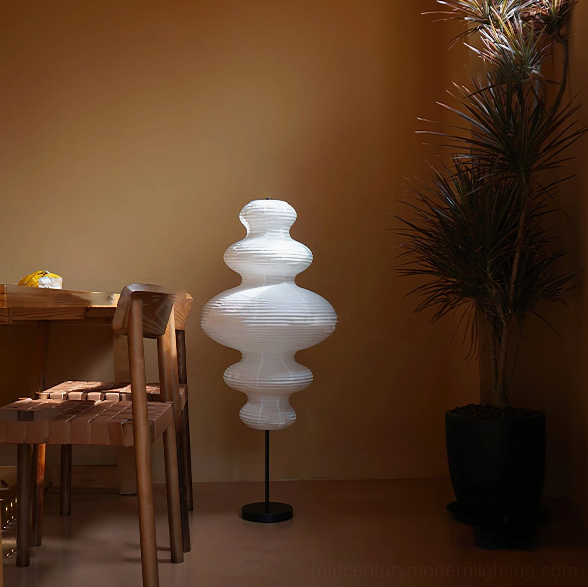 Neiko washi paper floor lamp lighting demonstration with soft diffused glow and ambient atmosphere