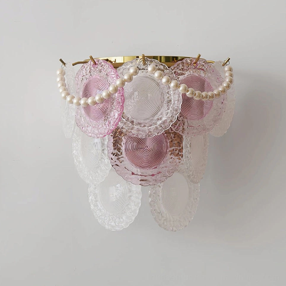 Nenufar pearl glass wall lamp detail showing gold accents and sculptural glass design