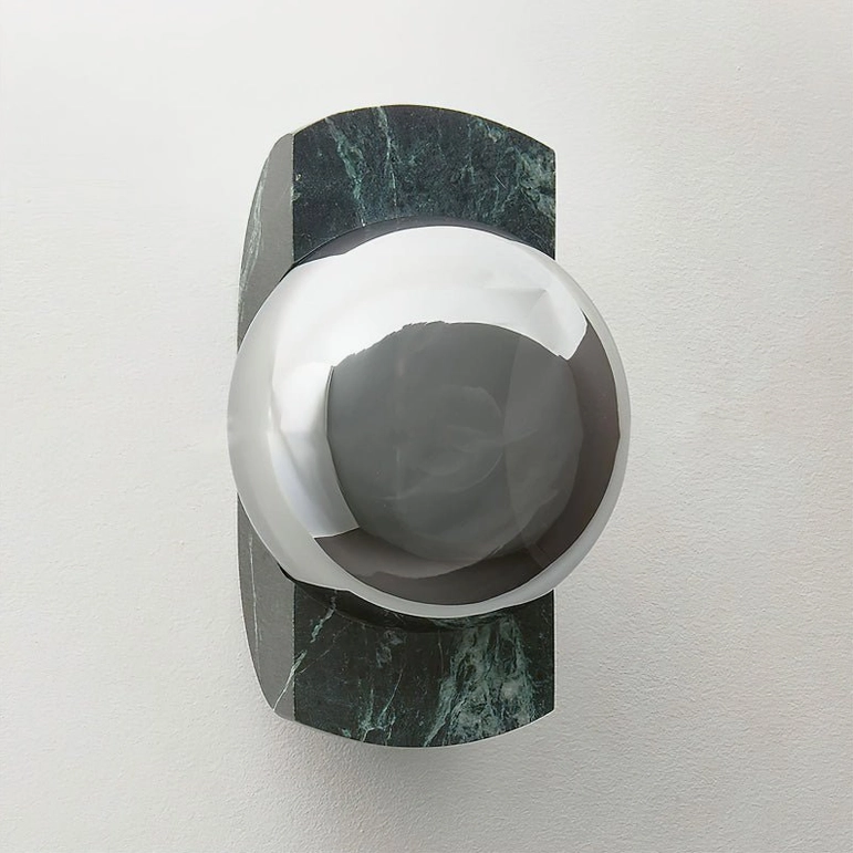 Neptune green marble wall sconce with smoky grey glass shade - studio close-up