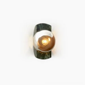 Neptune green marble wall sconce with amber glass globe - frontal product view