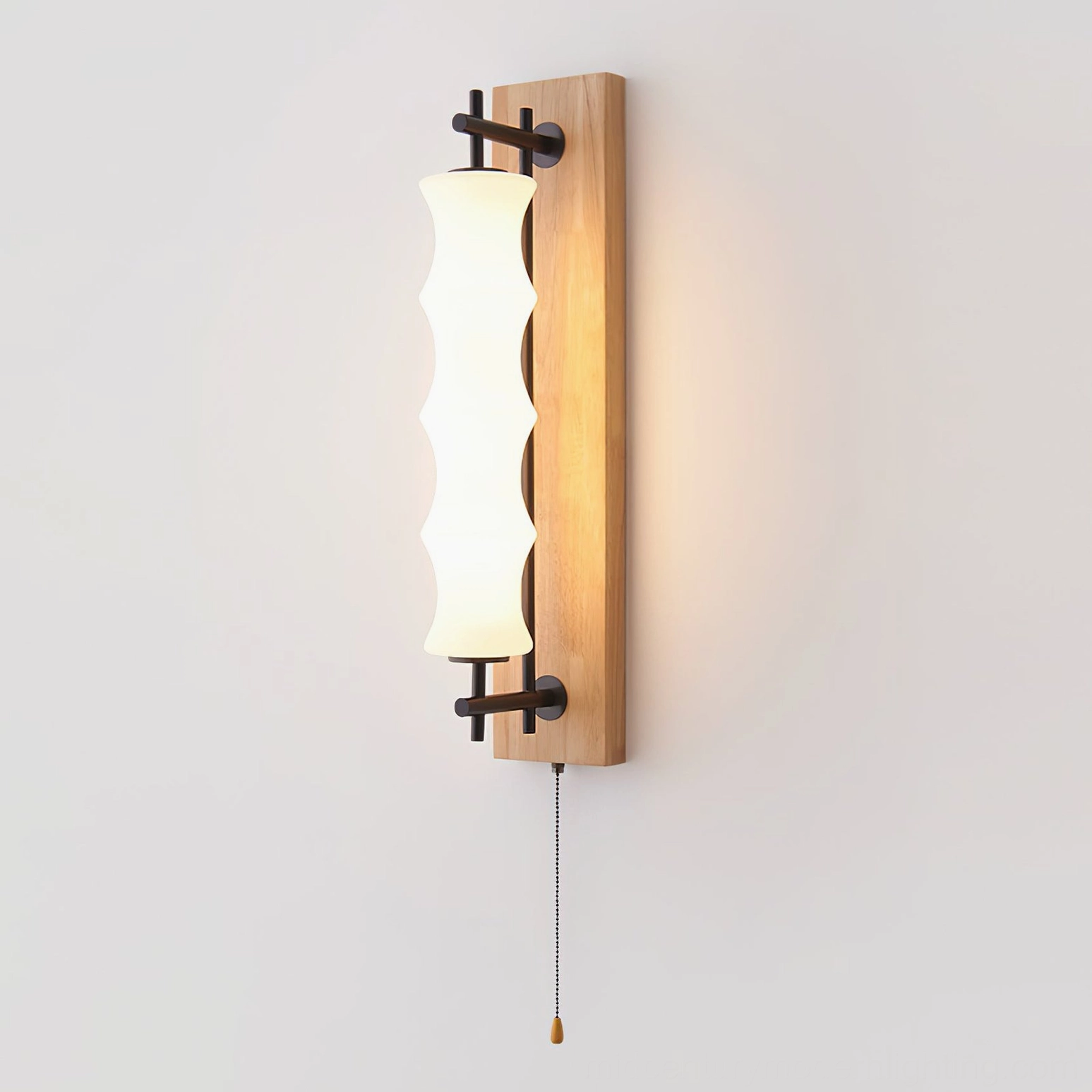 Nesta modern wall sconce bathroom vanity application, wood finish mounted at standard task lighting height