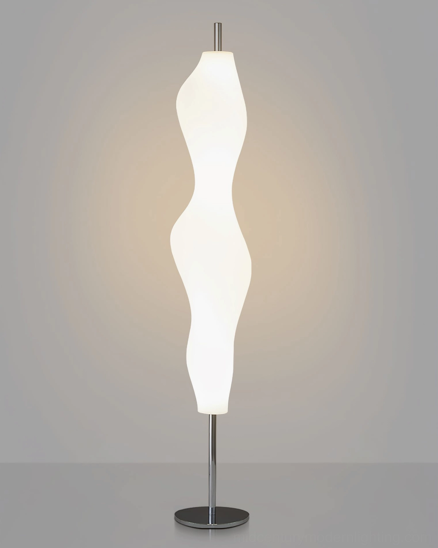 Contemporary organic floor lamp in neutral interior setting with minimalist aesthetic