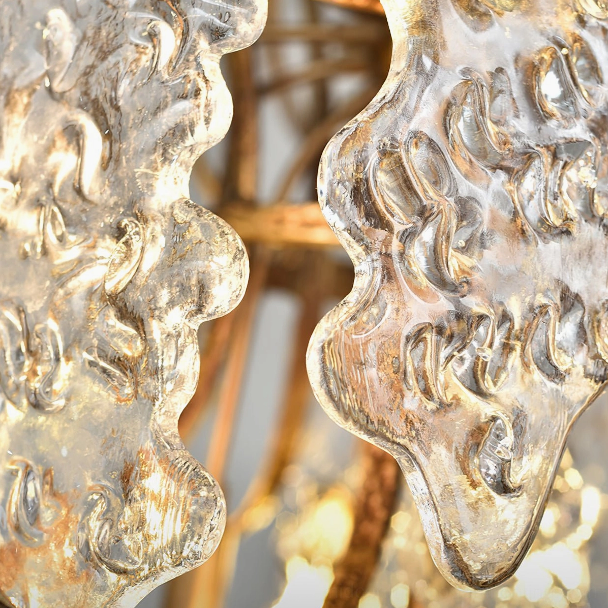 Niagara Chandelier architectural detail showing brass metalwork construction and glass assembly