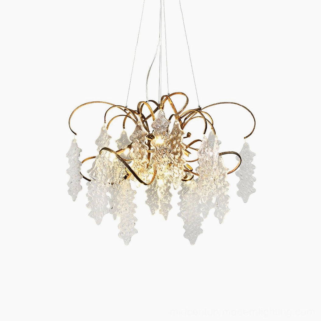 Niagara Round Chandelier large size variant showing scaled brass frame and glass pendant arrangement