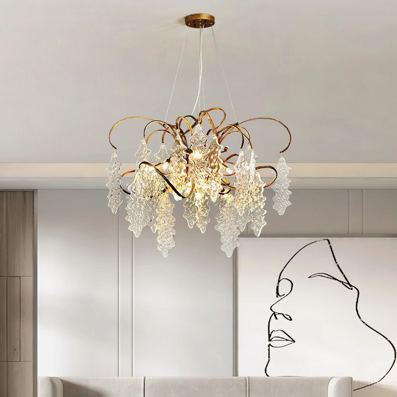Niagara Round Chandelier mid-century modern brass pendant light fixture studio product shot