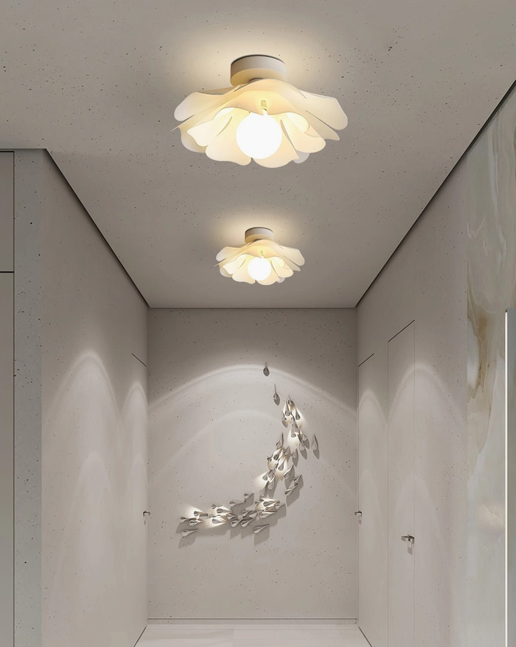 Nightbloom ceiling lamp full product view showing complete petal arrangement and mounting hardware