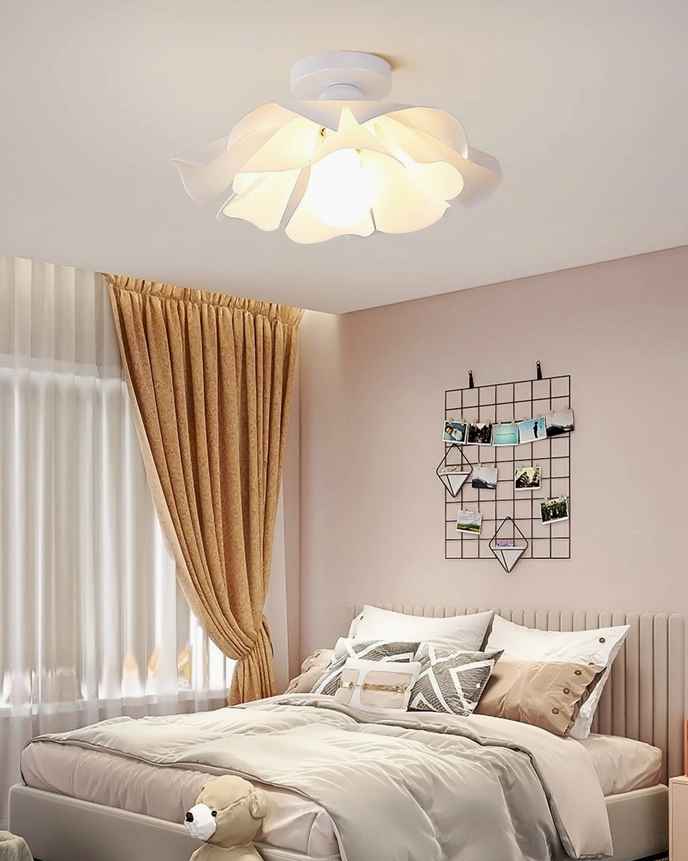 Nightbloom modern petal-form flush mount ceiling light, architectural product photography detail view