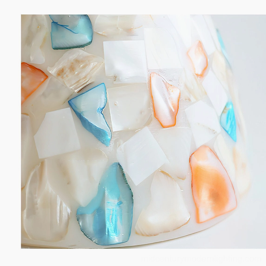Nonna pendant light mid-century modern design featuring mosaic stained glass and solid wood base, vintage aesthetic