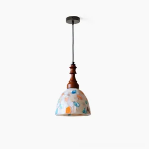 Nonna stained glass mosaic pendant light frontal view with warm vintage aesthetic and hand-crafted glass patterns