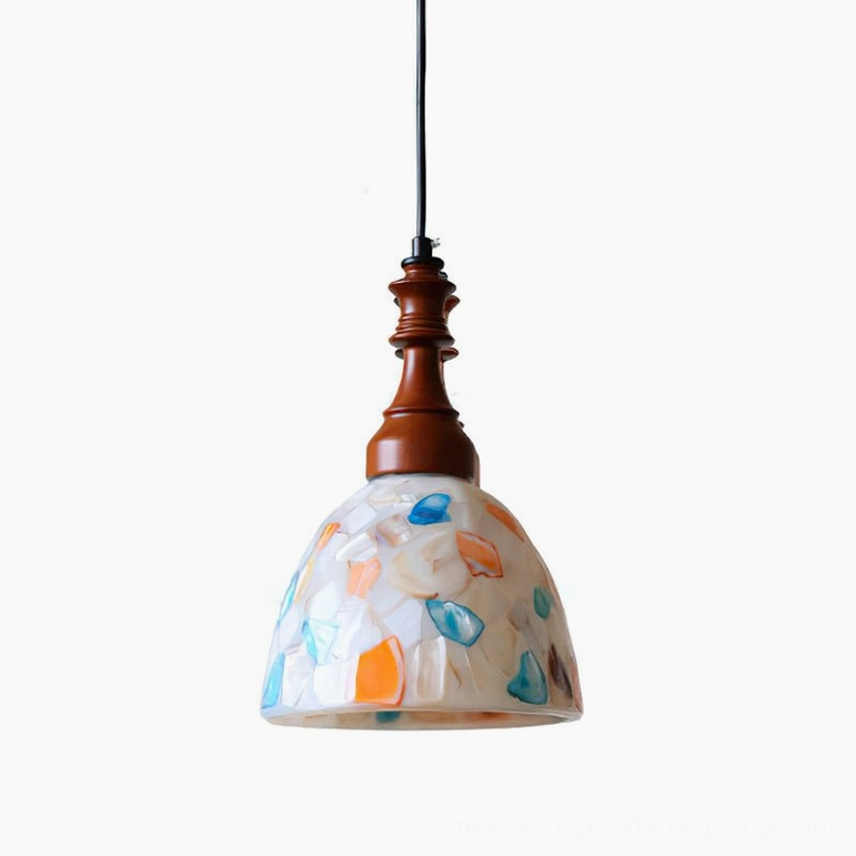 Nonna stained glass mosaic pendant light in white and colorful finish, artisanal hand-crafted vintage lighting fixture