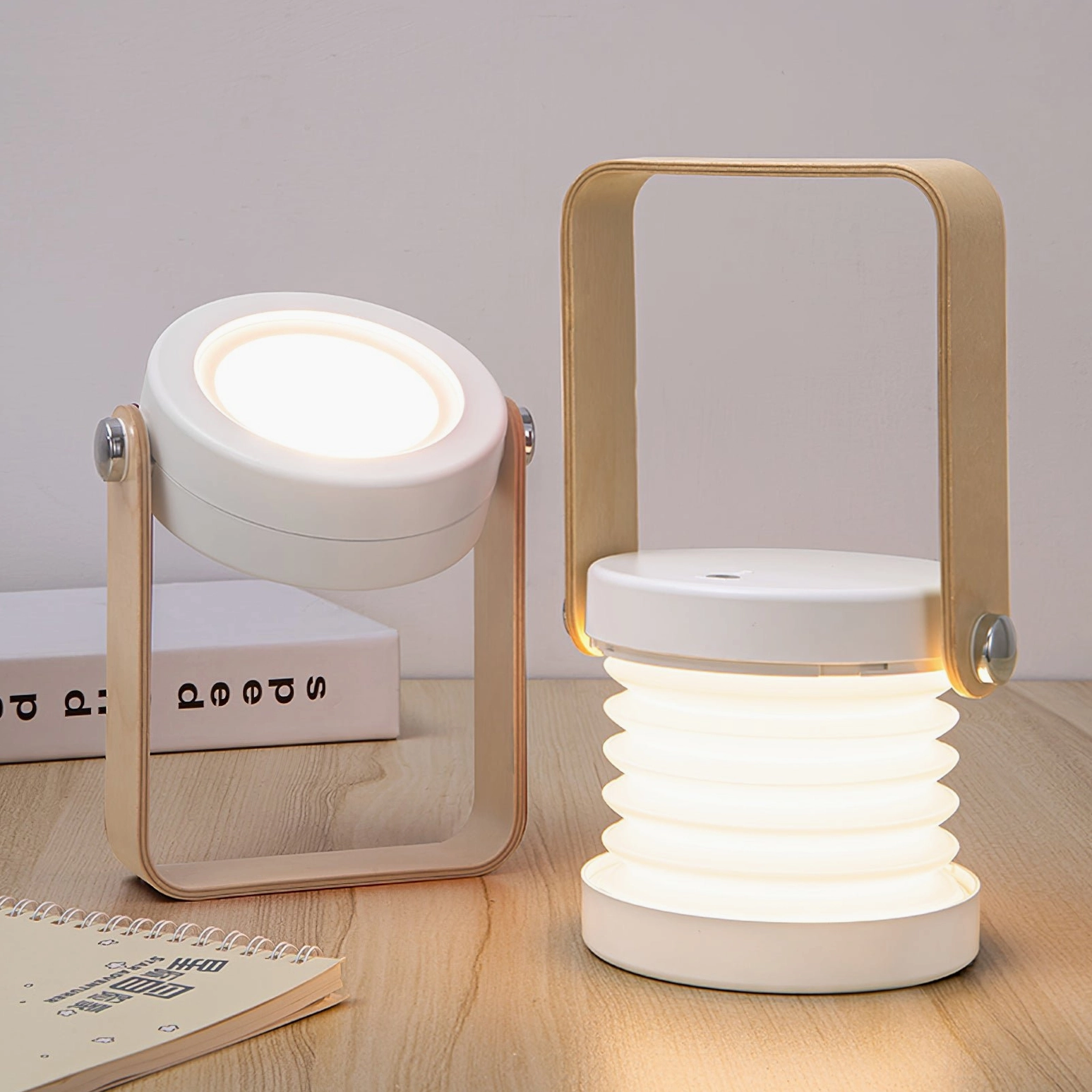 Nordic lantern table lamp with touch dimmable control, featured in minimalist home interior design setting