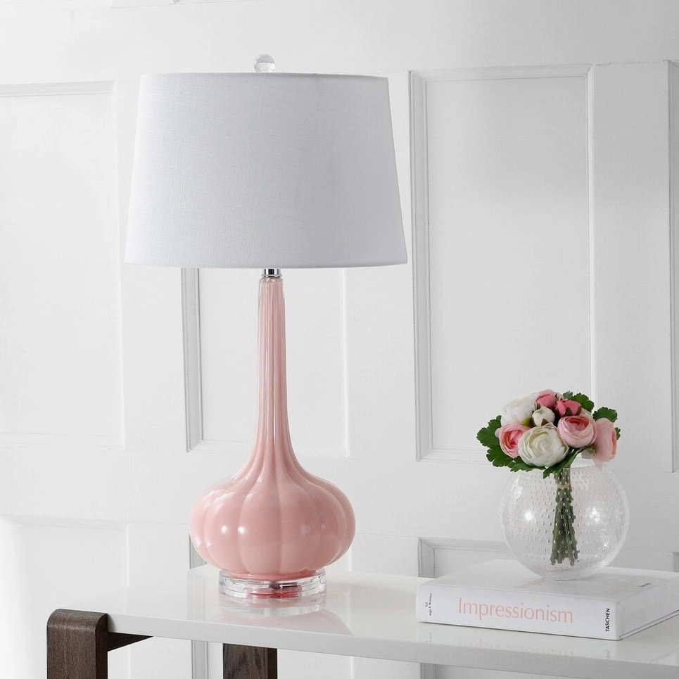 Notte ceramic glass table lamp silver finish with linen fabric shade modern minimalist lighting