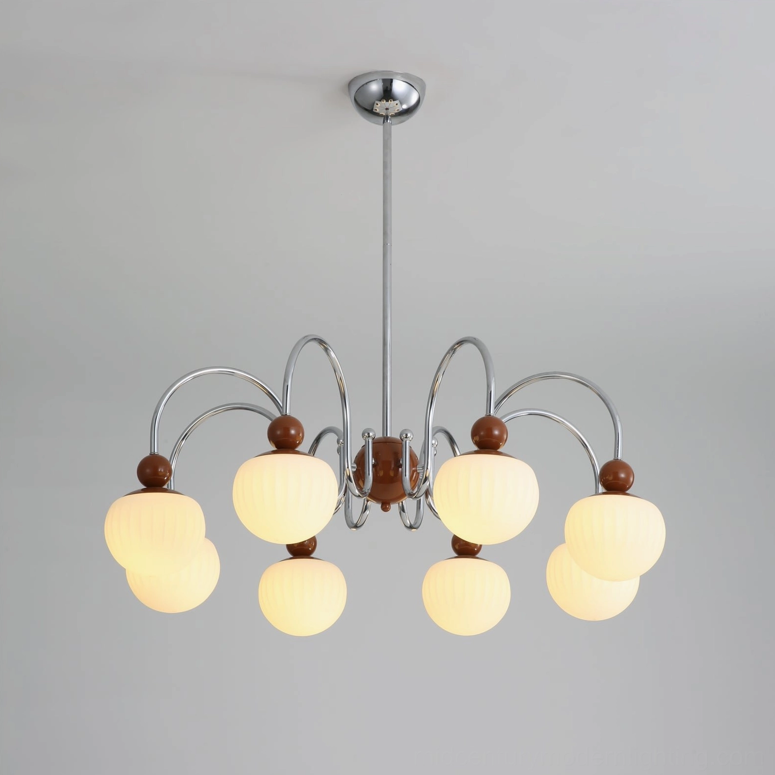 Notti 8-arm chandelier customizable suspension rod length adjusted to ceiling height proportions