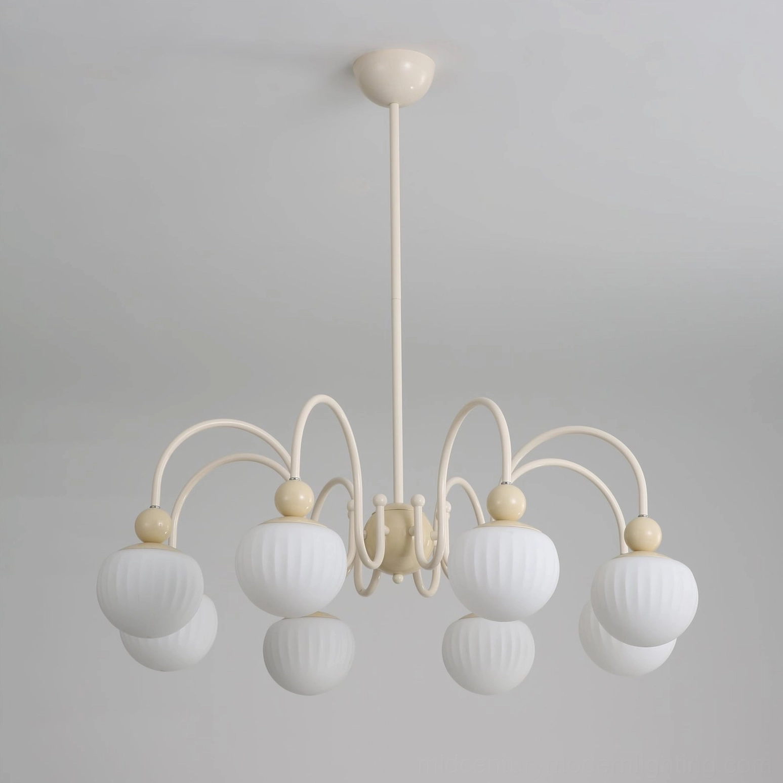 Notti mid-century chandelier paired with contemporary furniture in minimalist Scandinavian interior space