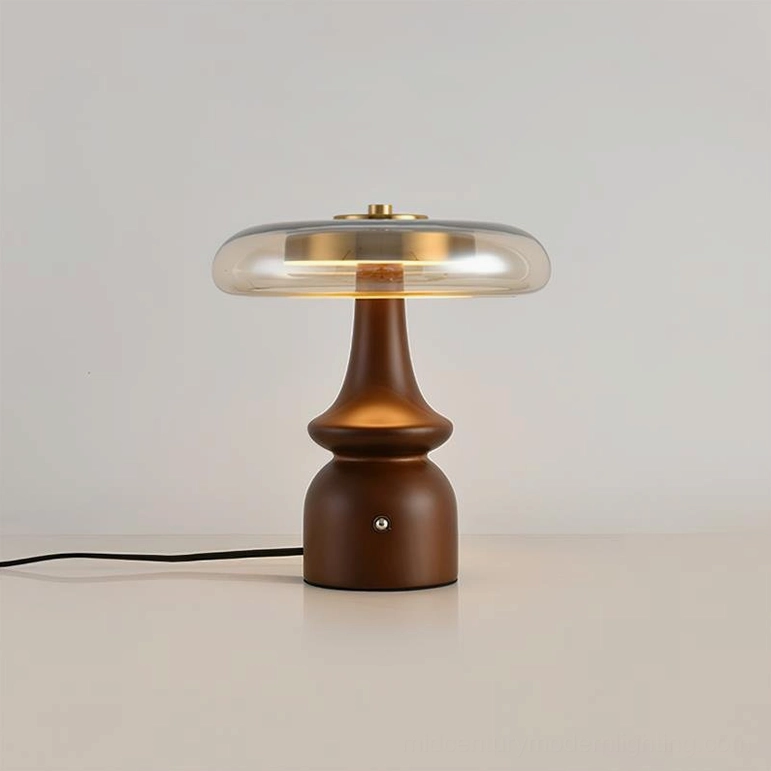 Nova mid-century modern table lamp styled on contemporary nightstand with minimal decor showing bedside placement