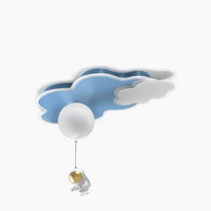 Nuages cloud ceiling lamp front view in studio with pure white background, showcasing blue and white finish design