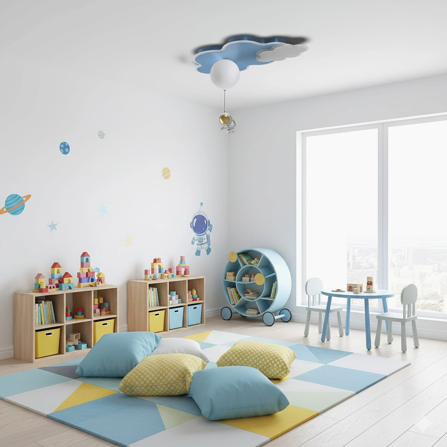 Nuages cloud ceiling lamp showing white acrylic lampshade and warm light emission