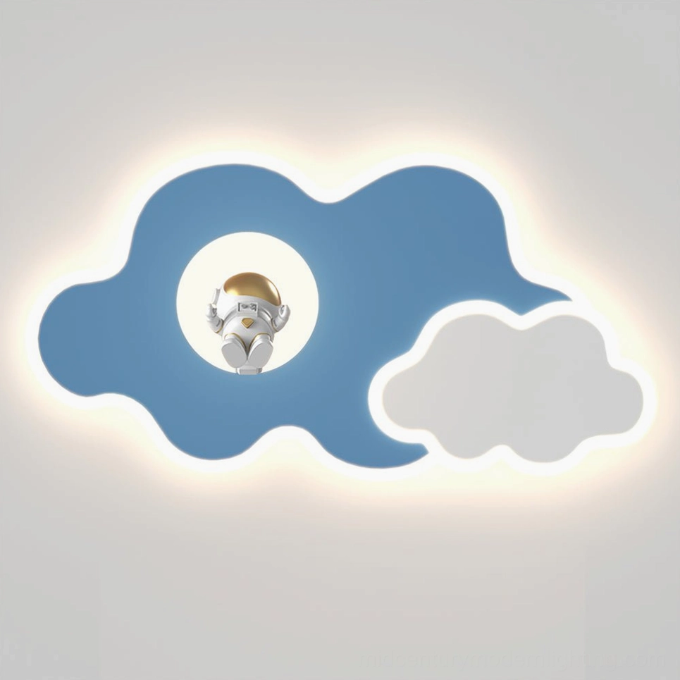 Nuages ceiling light with cloud-pattern textiles and coordinating room styling elements