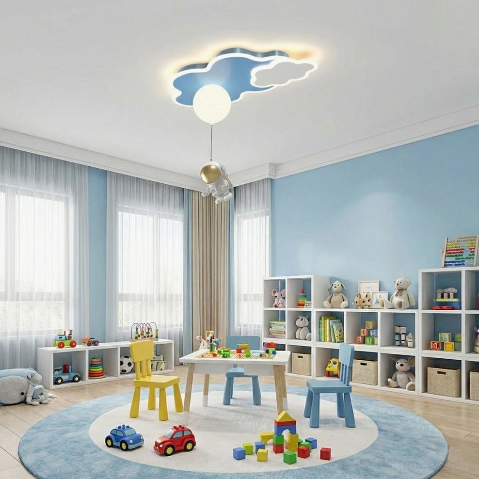Nuages cloud ceiling light design detail showing blue and white finish sculptural form