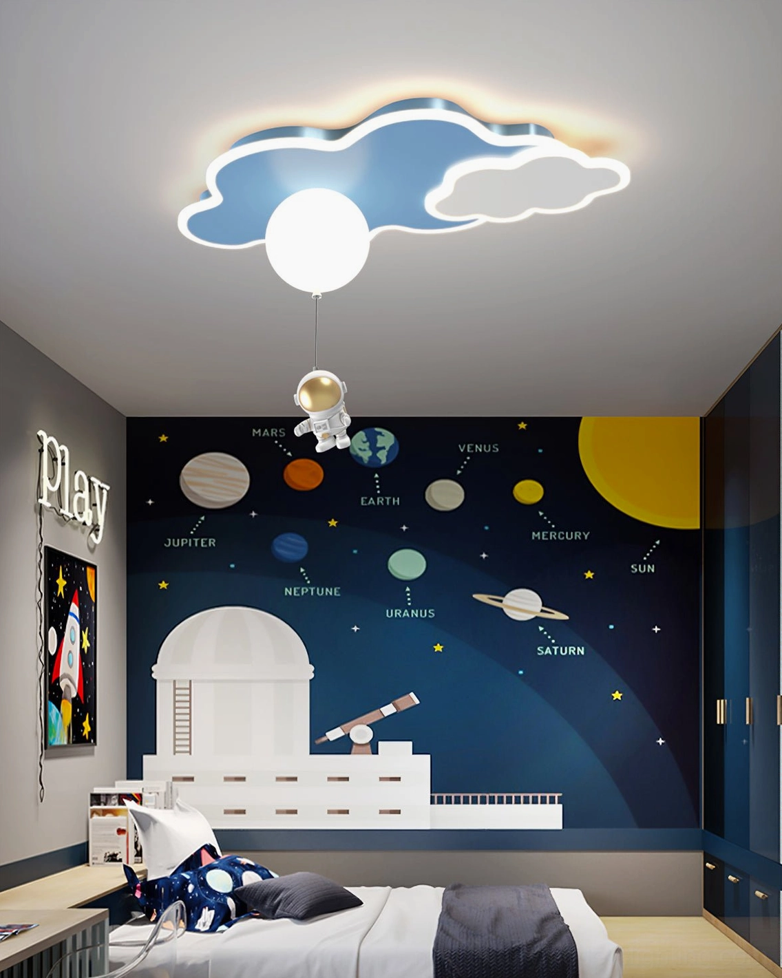 Nuages cloud ceiling lamp paired with modern bedroom furniture and contemporary decor