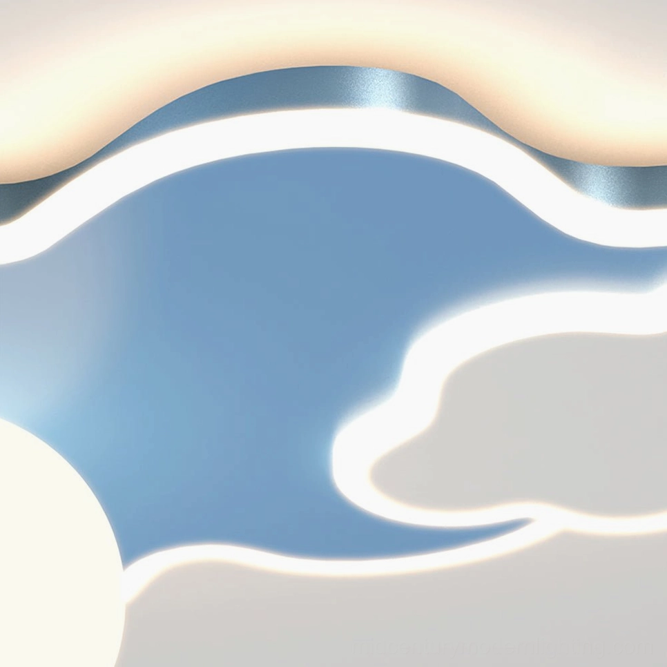 Nuages ceiling light blue and white finish palette complementing pastel nursery design