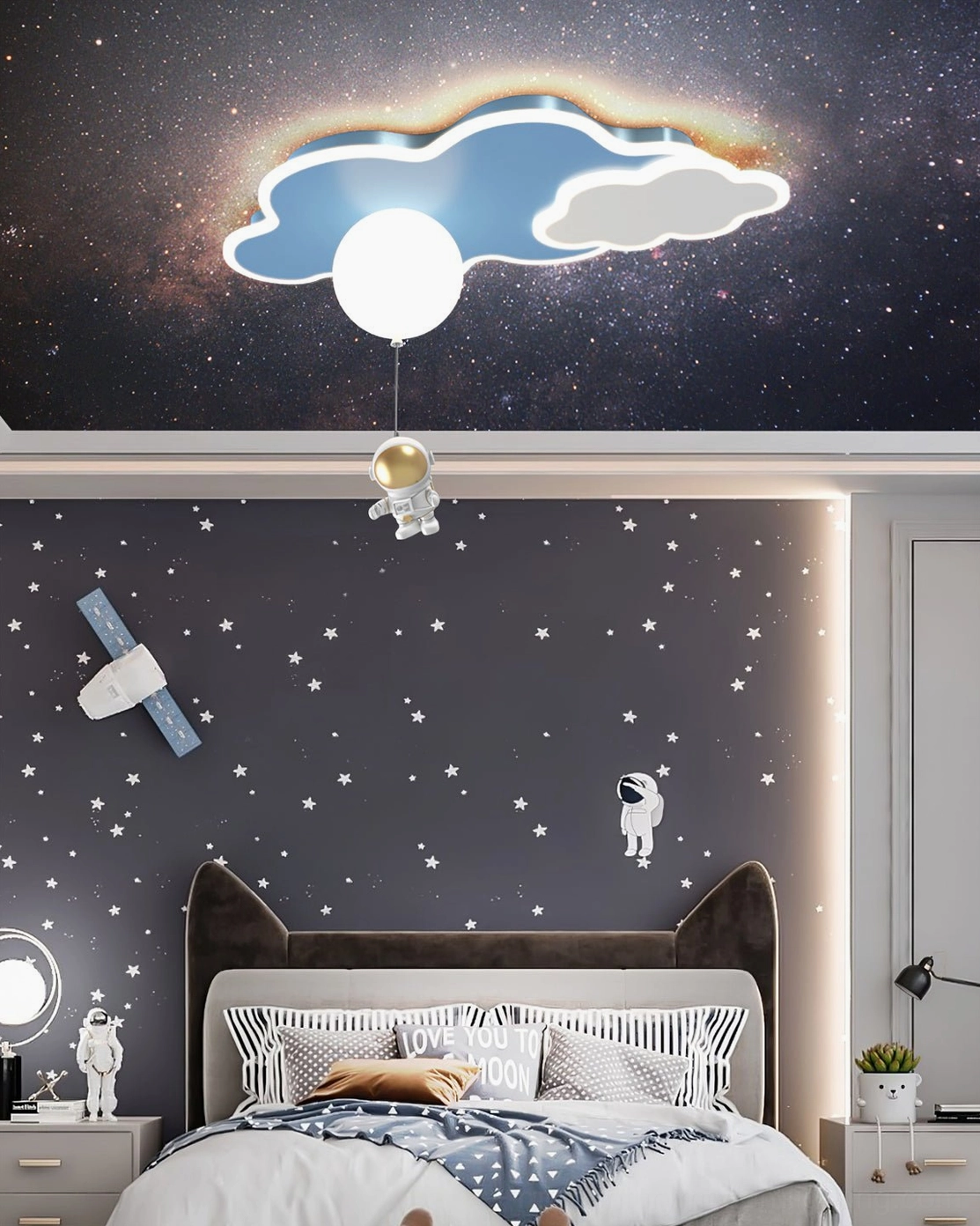 Nuages ceiling light in scandinavian minimalist kids room with neutral tones and clean lines