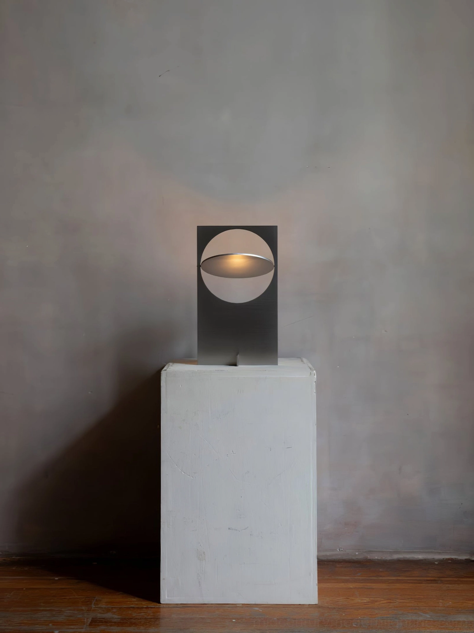 OBJ 01 minimalist table lamp detail view showcasing metal craftsmanship, geometric proportions, and sculptural design quality