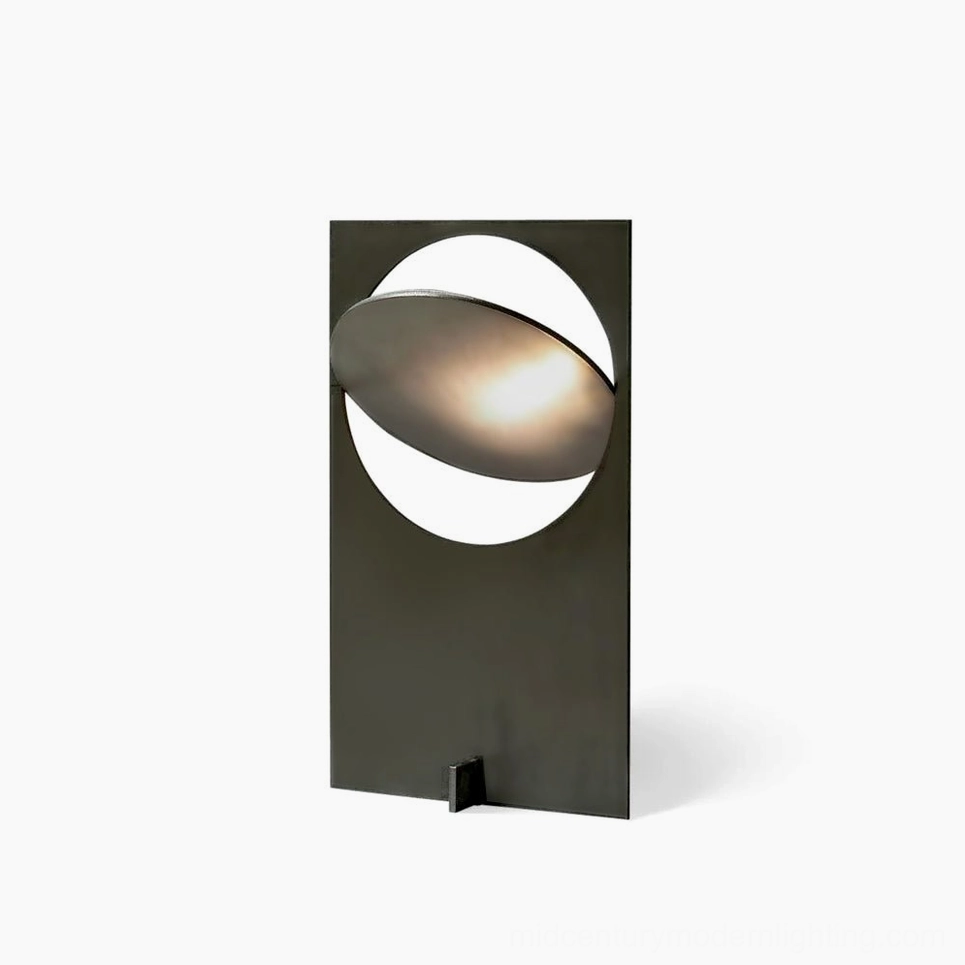 OBJ 01 table lamp matte gray-black color with USB plug, minimalist geometric design, complete product lighting showcase