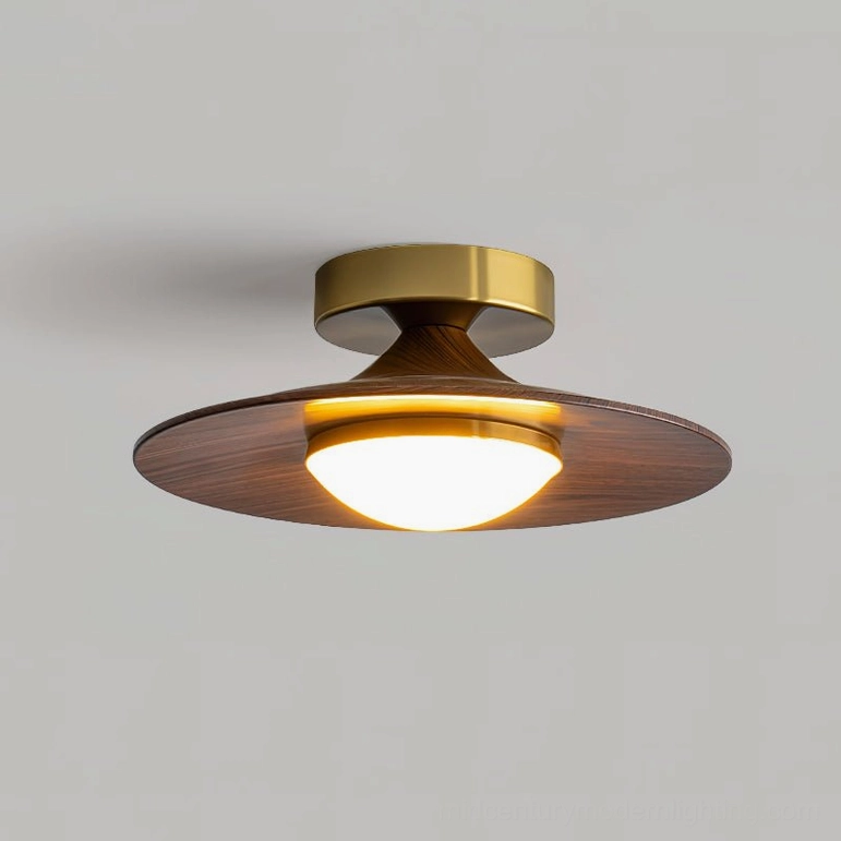 Olav ceiling lamp dimmable triac variant walnut and gold finish side angle