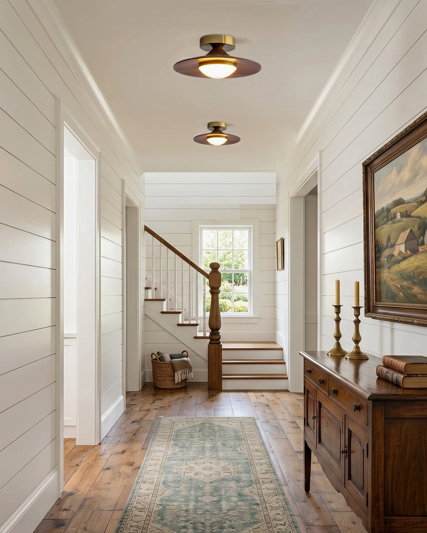 Olav semi-flush ceiling lamps traditional entry hallway with dark wood console and classic staircase