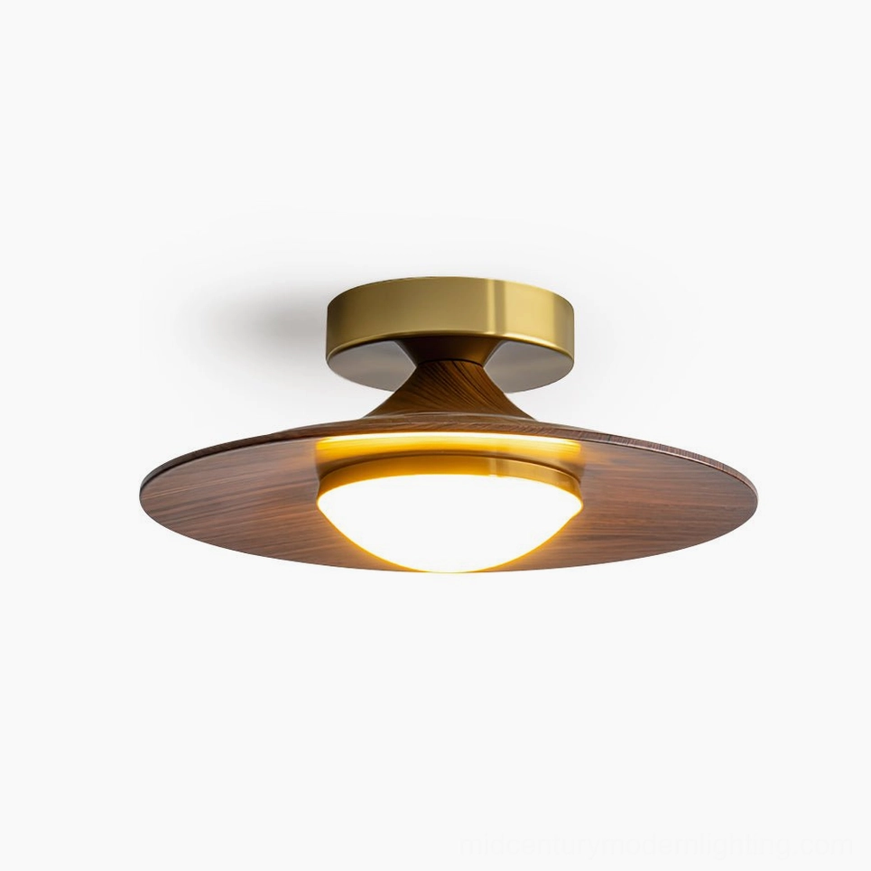 Olav ceiling lamp product hero shot walnut and brass mid-century modern design