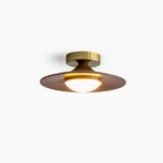 Olav mid-century modern ceiling lamp walnut and gold flush mount front studio view