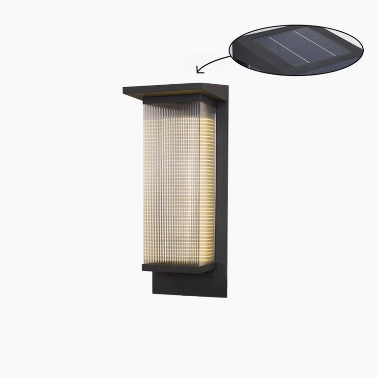 Oleron Box Model B solar-powered outdoor wall lamp, sustainable autonomous lighting, mid-century modern design, IP65 rated fixture