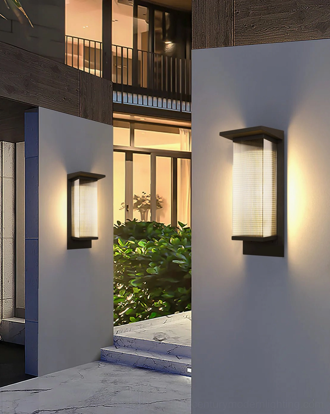 Oleron Box outdoor fixture aesthetic view, contemporary minimalist design, mid-century modern inspiration, professional exterior lighting solution
