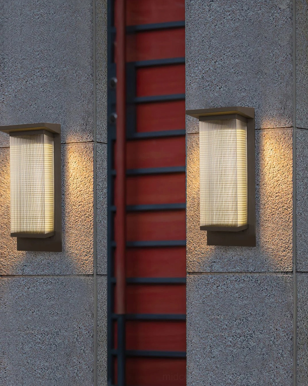 Oleron Box outdoor wall lamp modern design showcase, professional architectural lighting, mid-century aesthetic, IP65 rated fixture