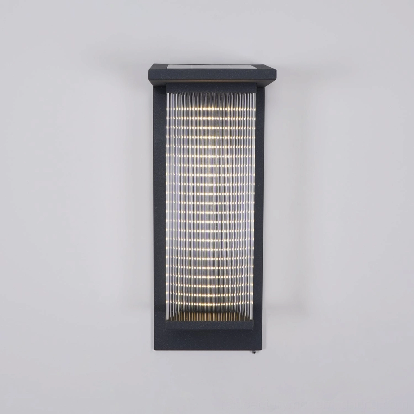 Oleron Box solar model outdoor wall light, eco-friendly dusk-to-dawn automation, modern minimalist frame, renewable energy fixture