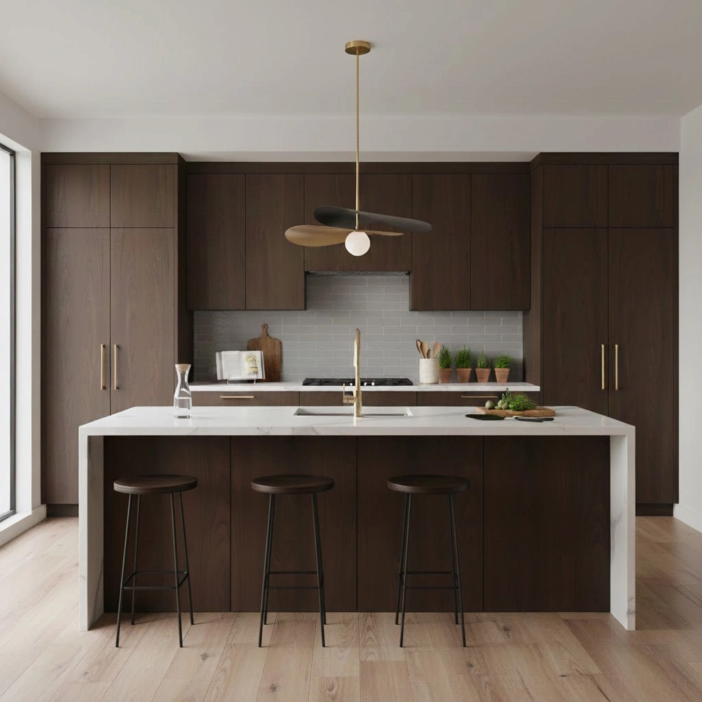 Olivia mid-century pendant light 3D render showing sculptural petal design and proportions