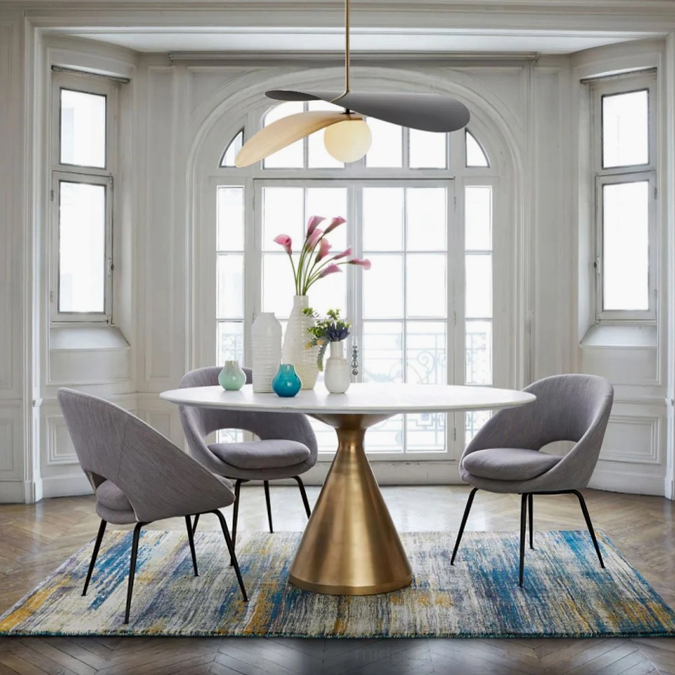 Olivia mid-century pendant light with black matte brass rod and grey petal tone options