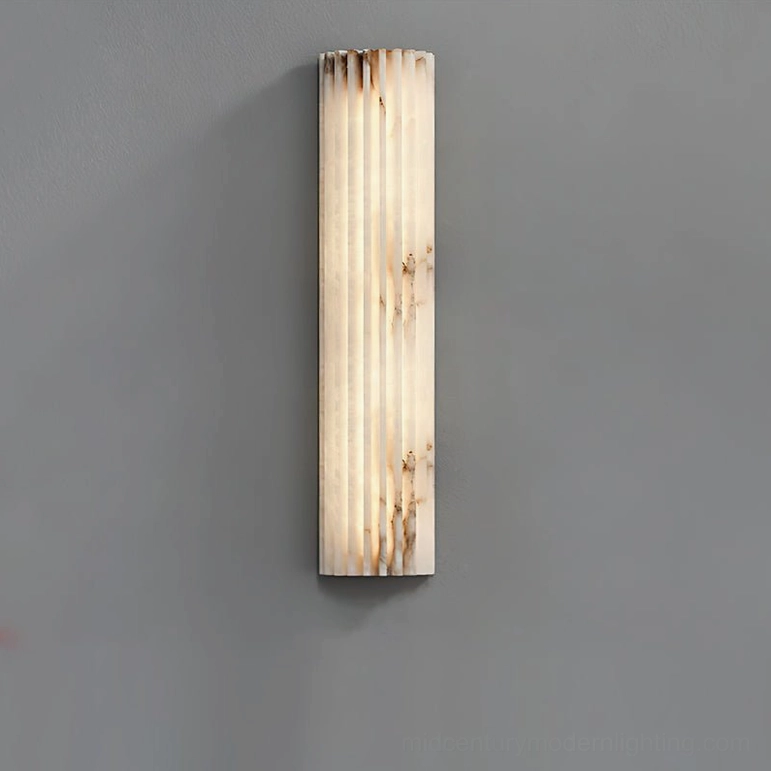 Ondas alabaster wall lamp in mid-century modern interior setting with vintage furnishings