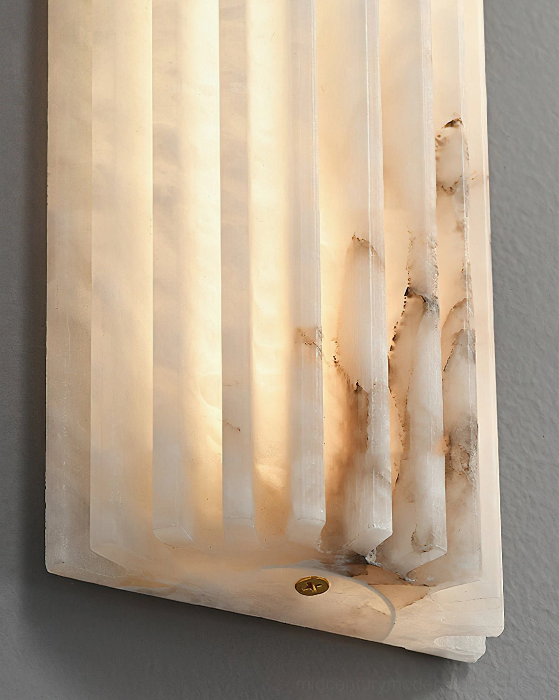 Ondas alabaster wall lamp paired installation flanking mirror, symmetrical mid-century modern design