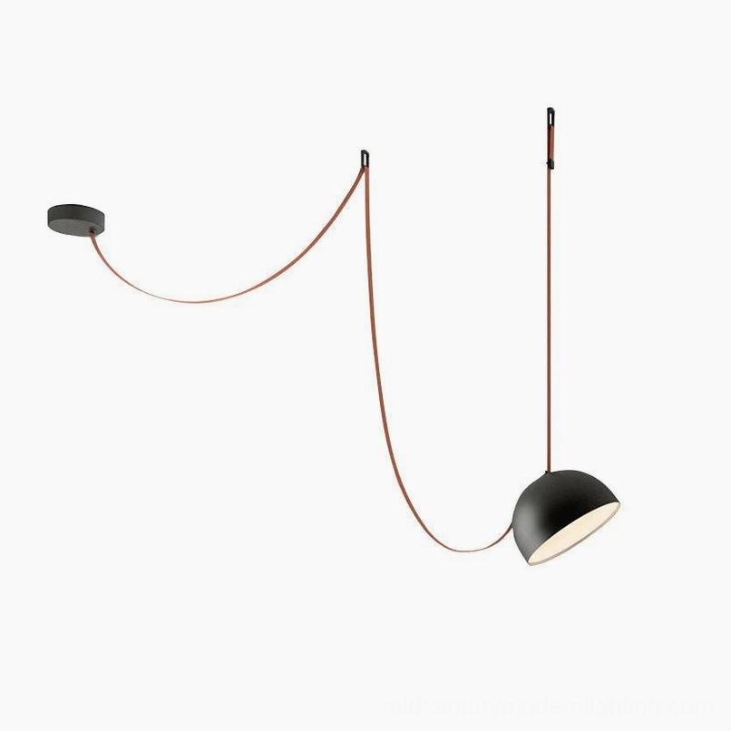 One-head leather sling pendant lamp 47.2 by 31.5 inches featuring orange leather and black metal dome
