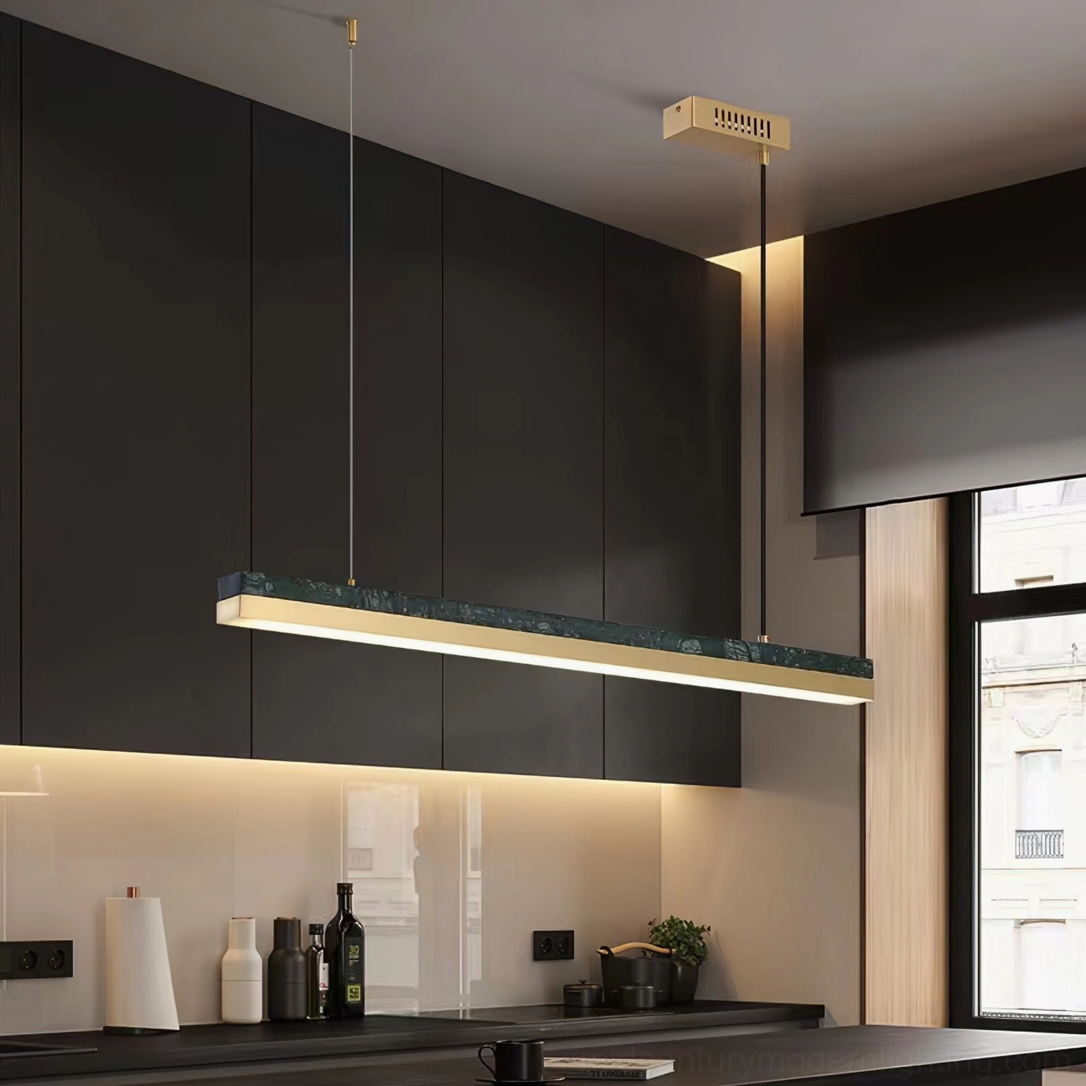 One Word pendant light cool light temperature option, task lighting for kitchen work surfaces