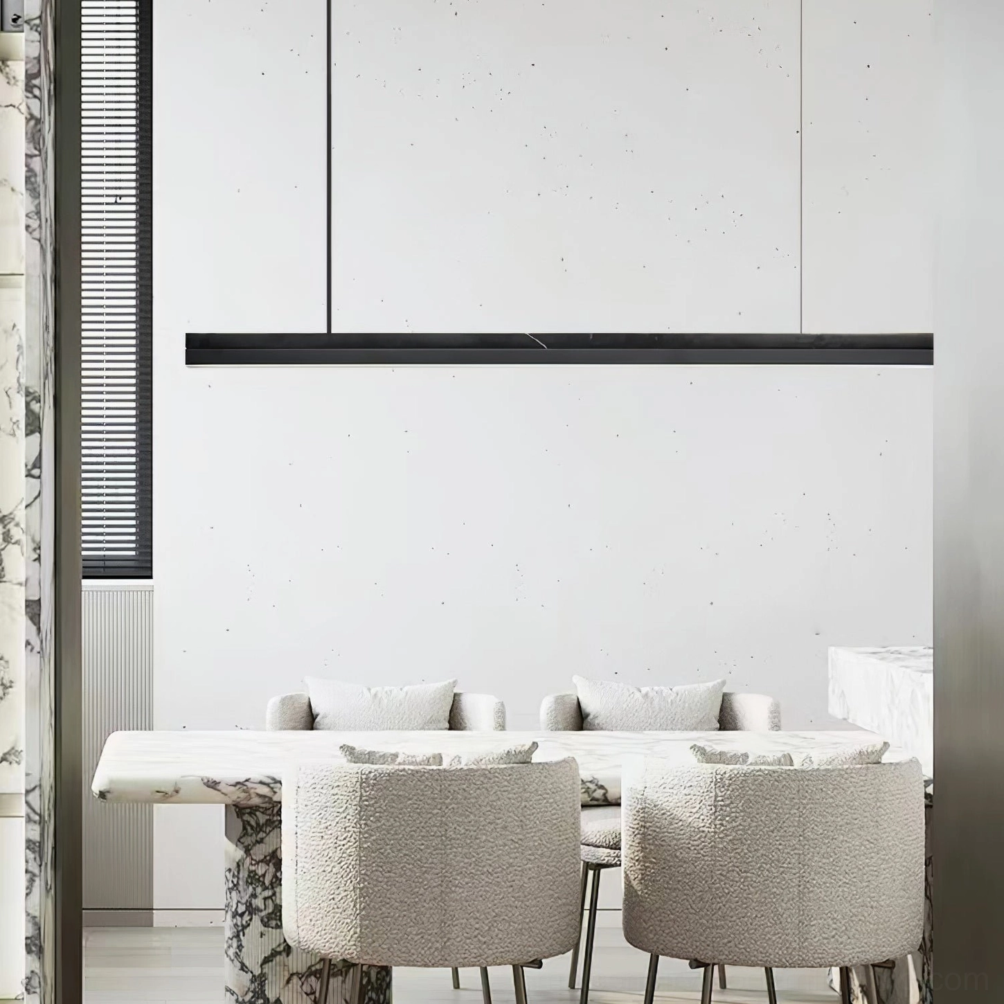 One Word linear pendant fixture with integrated LED and brass suspension system, technical detail