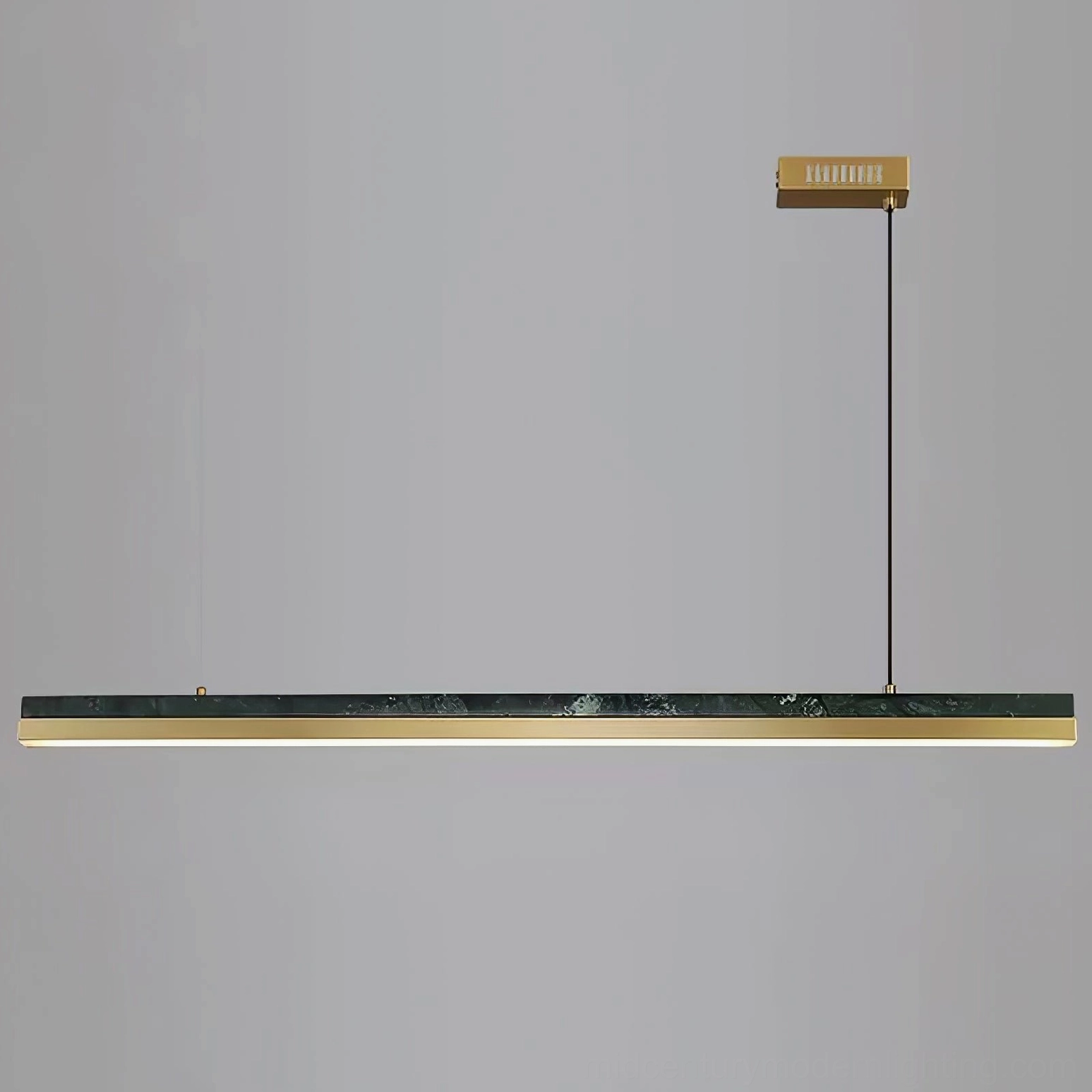 One Word linear pendant light in luxury modern home dining area with designer furniture pairing