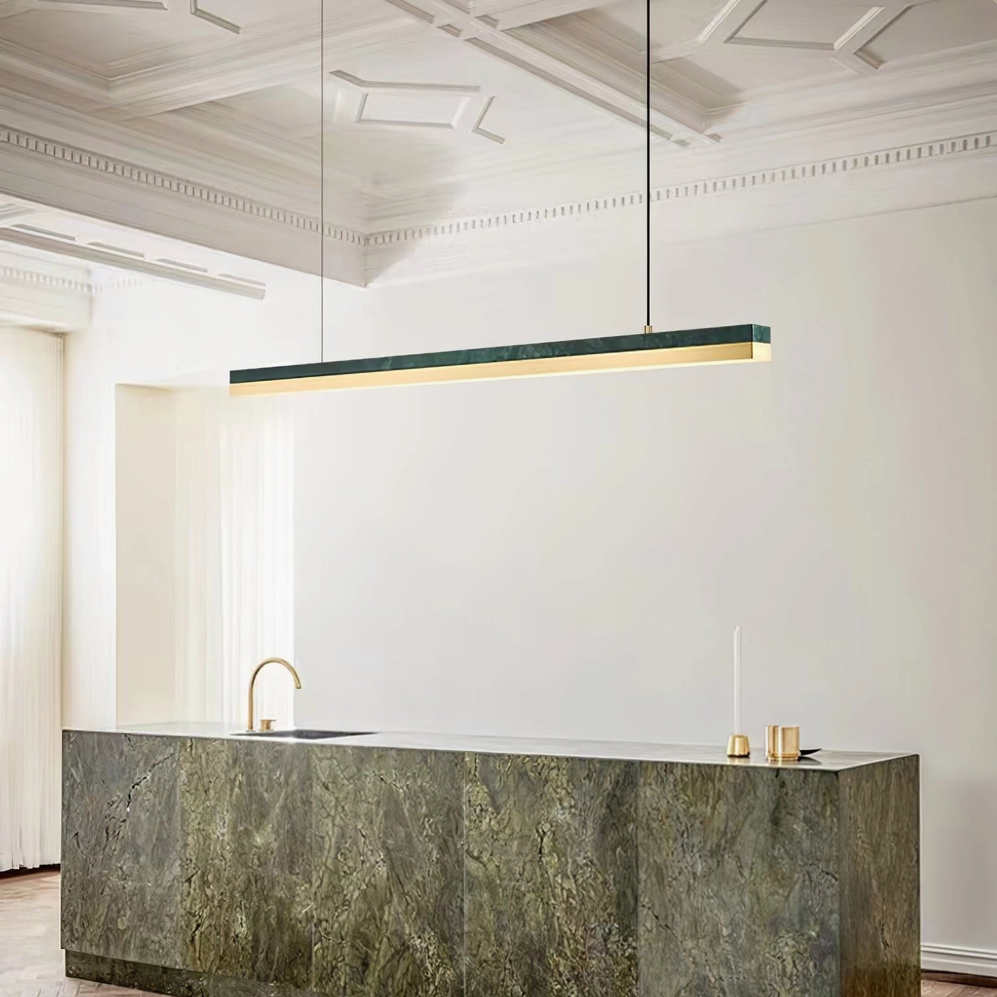 One Word pendant light marble and brass composition, minimalist lighting for modern home design