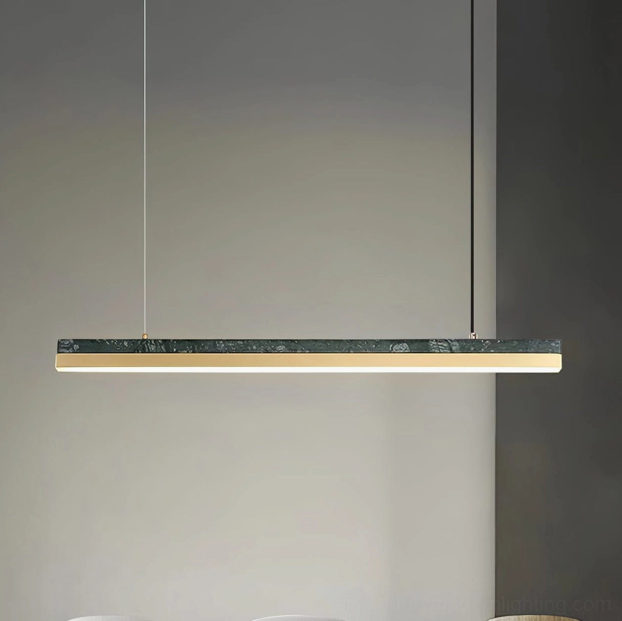 One Word pendant light available in two sizes for different kitchen and dining space applications