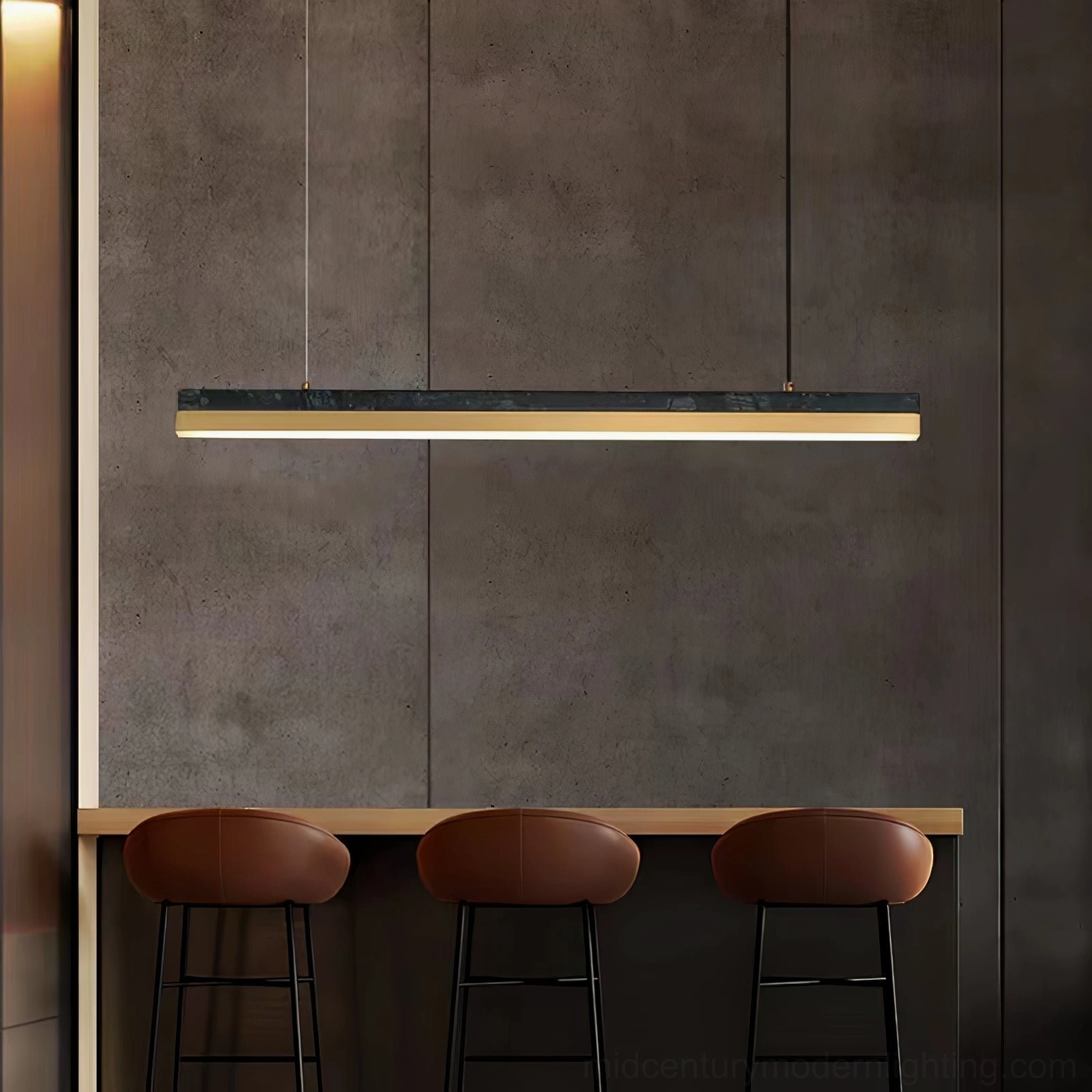 One Word pendant light warm light temperature setting, cozy ambient lighting for entertaining spaces