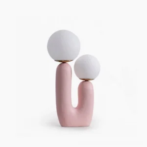 Oo textured ceramic table lamp with dual frosted glass shades, studio front view